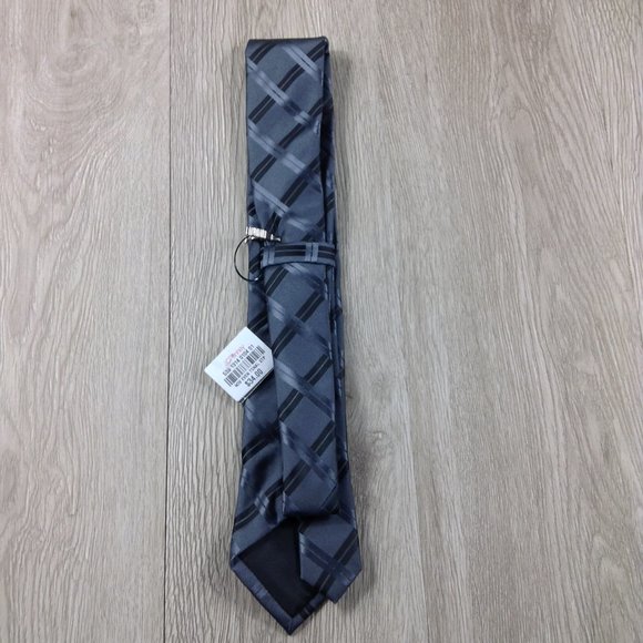 JF J. Ferrar Charcoal Plaid W Clip Narrow Tue - Picture 3 of 3